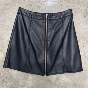 High Waisted Faux Leather Zipper Mini Skirt